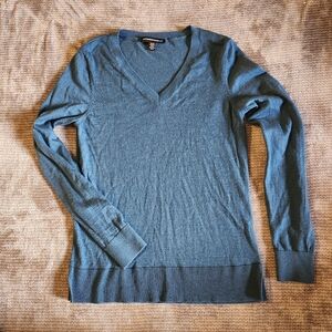 Katherine Barclay Merino Extra Fine Wool Sweater Teal Blue V-neck Size Small